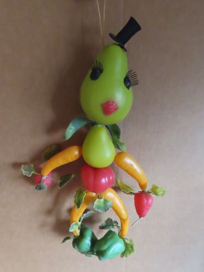 Figur aus Plastik-Gemüse und Obst Kopf Birne mit Zylinder