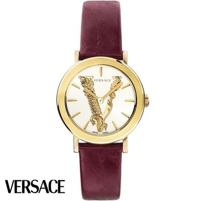 Versace VERI00320 Virtus weiss gold bordeaux Leder Armband Uhr Damen NEU