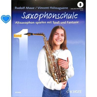 Saxophonschule Band 1 für Altsaxophon ( + Online Audio, + Herzklammer) 23223