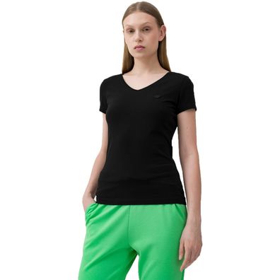 Damen T-shirt 4F V-Ausschnitt Basic Kurzarm T-shirt aus Baumwolle Fitness Sport Aktiv