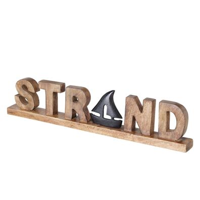 Dekoaufsteller mit Schriftzug "Strand", Mango Holz, Aluminium, 58x5x13cm, von Boltze