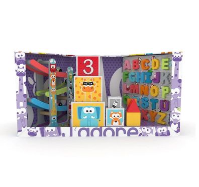 Holzspielzeug – Set aus 3 lilafarbenen J'adore-Spielzeugen Spielzeugset
