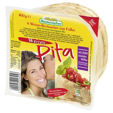 Mestermacher Pitataschen Weizen Pita Brottaschen zum Füllen 400g