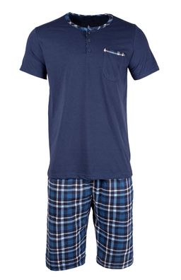Schlafanzug Herren Kurz Pyjama Baumwolle Zweiteiliges Set Shorts T-shirt Taschen