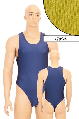 Herren Stringbody ohne Ärmel Boxerrücken Gold glänzend stretch S - XXL