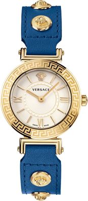 Versace VEVG00320 Tribute weiß silber gold blau Leder Armband Uhr Damen NEU