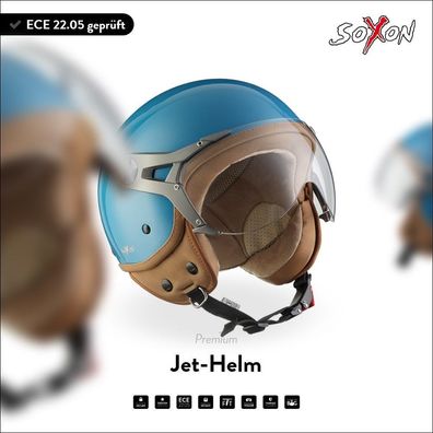 SOXON SP-325 MONO Crystal Blue - Jet-Helm Motorradhelm Roller Scooter blau ECE XS-XL