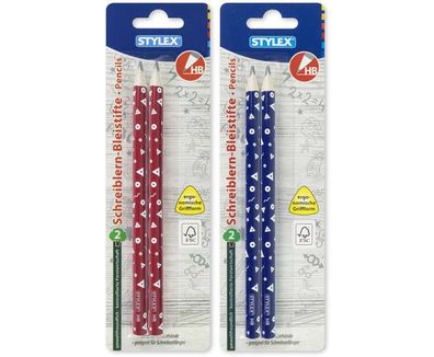 Stylex 26017 Schreiblern-Bleistifte, Dreikant, 2 Stück diverse Farben