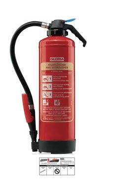 Feuerlöscher Gloria SHKE6 Pro, 6l AB Schaumlöscher Schaum Halterung u. Plakette