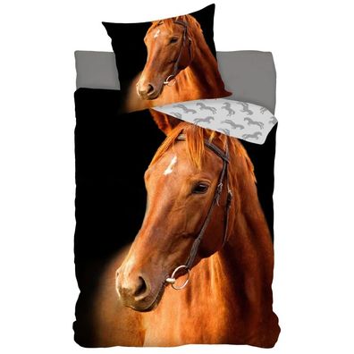 Pony Bettwäsche Pferde - weiche Baumwolle - Kissen und Decke (Gr. N/ A)