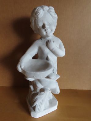 Kind mit Schale träumt weißgrau Keramik / 28 cm H