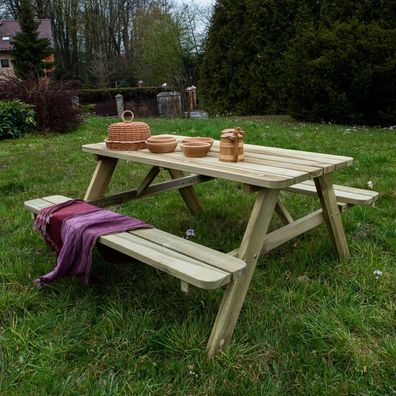 Platan Room Picknick Sitzgruppe aus Holz Tisch Bank Kiefernholz massiv 35 mm Bierbank