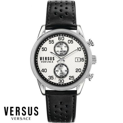 Versus Versace S66060016 Shoreditch Chrono silber schwarz Leder Herren Uhr NEU