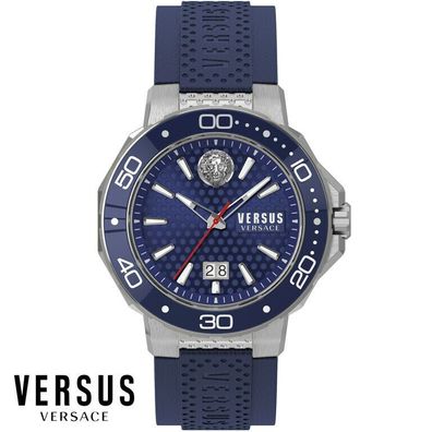 Versus by Versace VSP050218 Kalk Bay silber blau Leder Armband Uhr Herren NEU