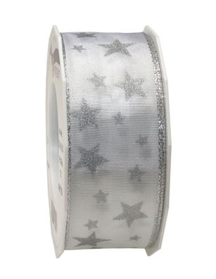 Präsent Seidenband Arktis 20-m-Rolle 40 mm weiss/ silber