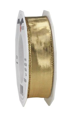 Präsent Glänzend mit Drahtkante Devon 20-m-Rolle 25 mm hellgold