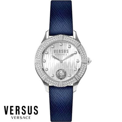 Versus by Versace VSP261219 Canton Road silber blau Leder Armband Uhr Damen NEU