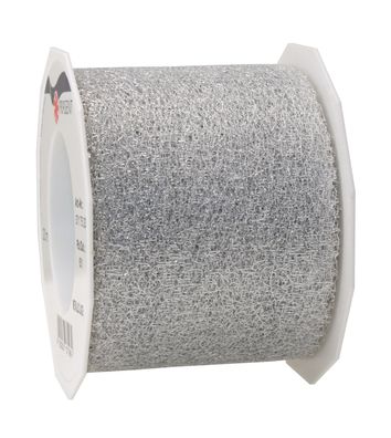 Präsent Spitzenband Metallic Lace 20-m-Rolle 72 mm silber