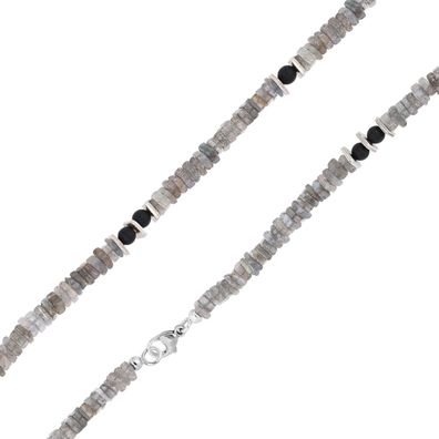 trendor Schmuck Herren-Kette 925 Silber Collier Labradorit + Onyx 50 cm 15512