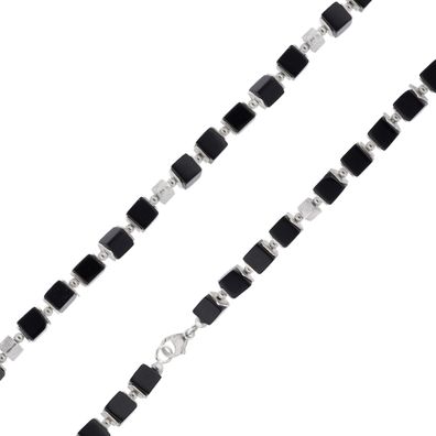 trendor Schmuck Herren-Halskette 925 Silber Würfel-Collier Onyx Poliert 50 cm 15513