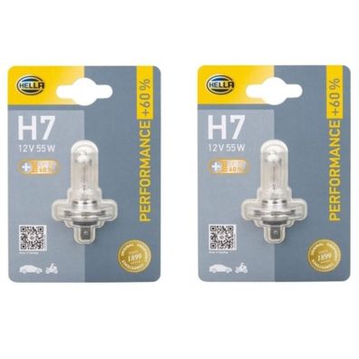 2x Hella H7 12V 55W Performance + 60% Halogen-Birnen Lampe Glühbirne Scheinwerfer