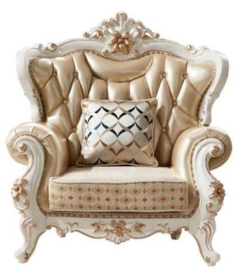Sessel Beige Elegantes Design Leder Sessel Klassische Wohnzimmer Luxus