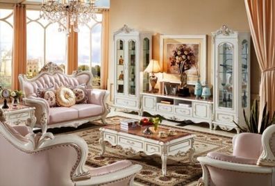 Vitrine Weiß Luxus Wohnzimmer Möbel Holz Glas Design Elegantes Klassische Neu
