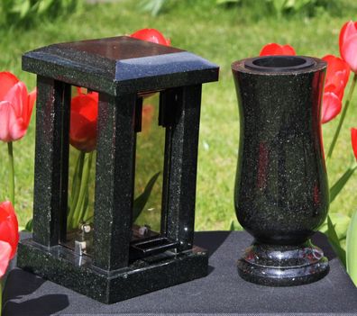 Granit-Grablaterne mit Vase Grabschmuck Grablaterne Blumenvase