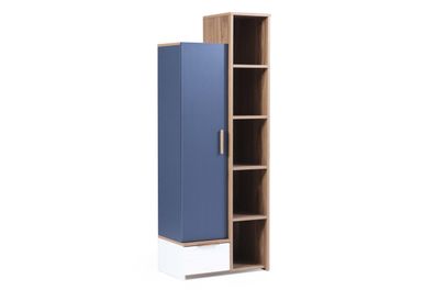 Benimodam Bücherregal Orion mit Tür &amp; Schublade Blau Weiß