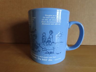 Tasse Becher Kaffeetasse blau mit Christlichen Gebeten u. Kindern Böckling/ ca. 9cm h