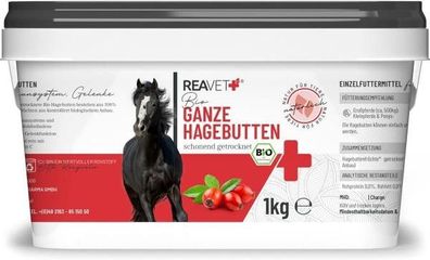 REAVET Hagebutten getrocknet 1kg für Pferde, BIO Hagebutten Ganz