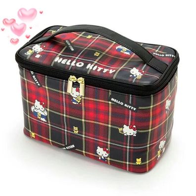 Hello Kitty Karierte Makeup Tasche tragbare Kulturtasche Cartoon Kosmetiktasche