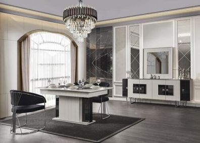 Luxus Esszimmer Garnitur Esstisch mit 6x Lehnstühlen Kommode Spiegel 8tlg.