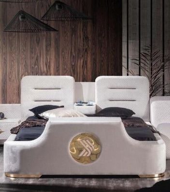Doppelbett Betten Modern Luxus Hocker Multifunktion Bett Design Polster Samt Neu