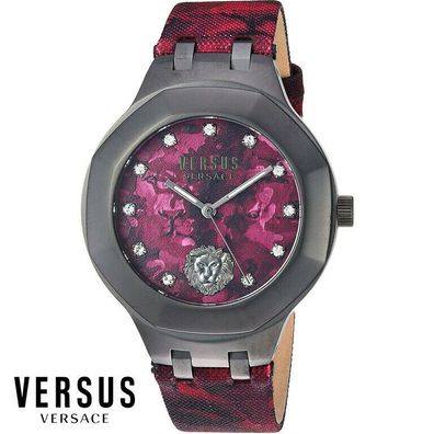 Versus by Versace VSP350117 Laguna City schwarz rot camo Leder Damen Uhr NEU