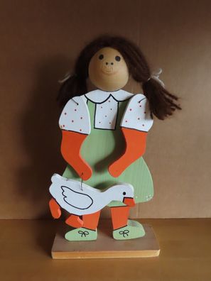Figur aus Holz Mädchen grünes Kleid mit Ganz / ca. 36 cm hoch