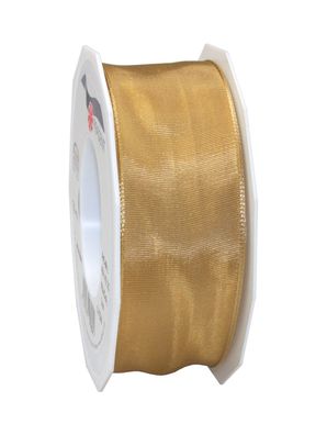 Präsent Seidenband mit Drahtkante Lyon 25-m-Rolle 40 mm ocker