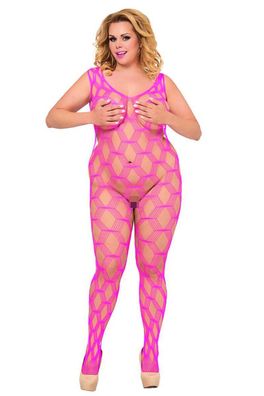 Plus Size Catsuit Pink aus Netz im Rauten Design Übergröße XL - 3XL