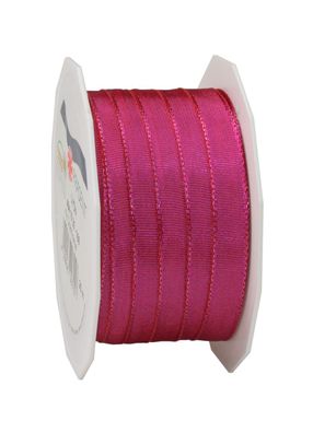 Präsent Seidenband mit Drahtkante Lyon 25-m-Rolle 10 mm magenta