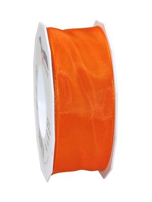 Präsent Seidenband mit Drahtkante Lyon 25-m-Rolle 40 mm tangerine