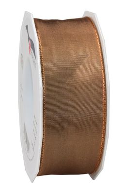 Präsent Seidenband mit Drahtkante Lyon 25-m-Rolle 40 mm macchiato