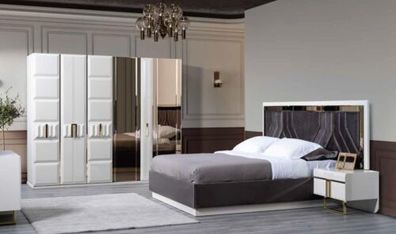 Luxus Schlafzimmer Garnitur Schwarz mit Kleiderschrank Bett Nachttischen 4tlg.