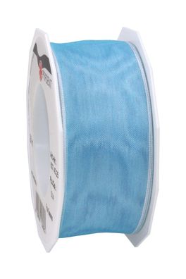 Präsent Organza Four Seasons 25-m-Rolle 40 mm hellblau mit Drahtkante