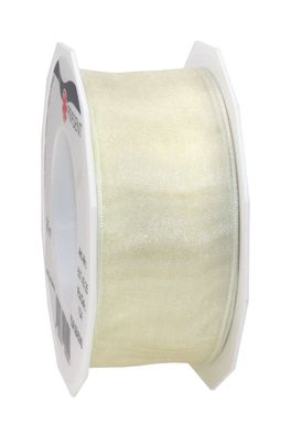 Präsent Organza Four Seasons 25-m-Rolle 40 mm creme mit Drahtkante