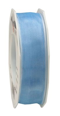 Präsent Organza Four Seasons 25-m-Rolle 25 mm hellblau mit Drahtkante