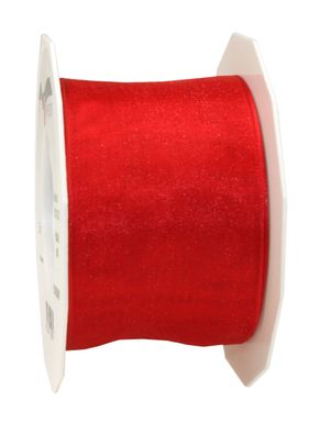 Präsent Organza Four Seasons 25-m-Rolle 60 mm rot mit Drahtkante