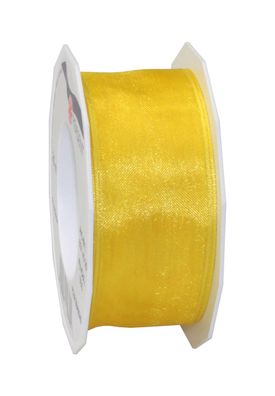 Präsent Organza Four Seasons 25-m-Rolle 40 mm gelb mit Drahtkante