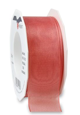 Präsent Organza Four Seasons 25-m-Rolle 40 mm living coral mit Drahtkante