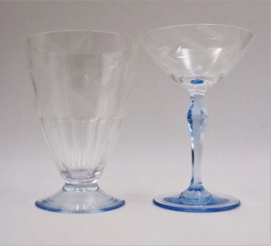 Martiniglas m. facettierten blauen Diamanten-Stiel + Weinglas / Bohemian Art #Z3