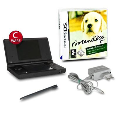 DSi Handheld Konsole schwarz #81C + Ladekabel + Nintendogs Labrador & Friends